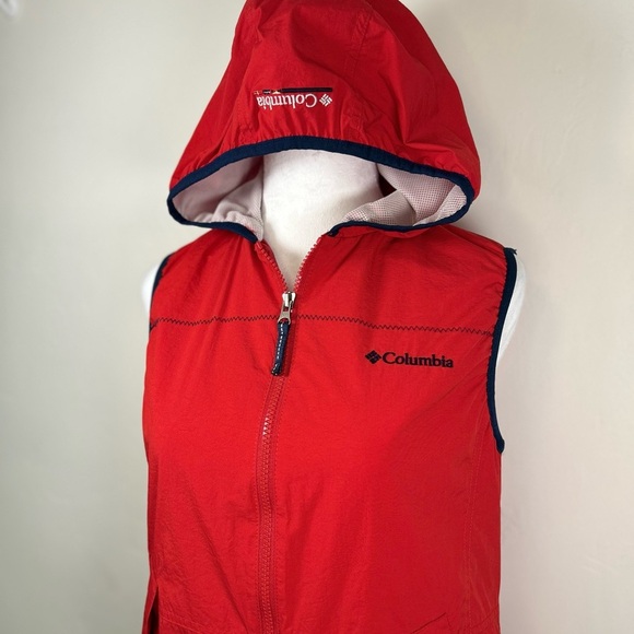 Columbia Women’s Red Hooded Vest Size Small – Outdoor Hiking Utility Zip Pockets - Picture 11 of 11